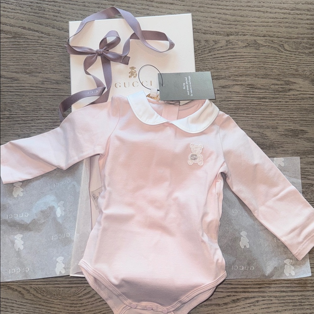 Gucci Light Pink Baby Onesie with Bear Detail